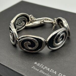 Retired Silpada 925 Sterling Silver Swirl Toggle Bracelet Safety Chain 7.5” EUC